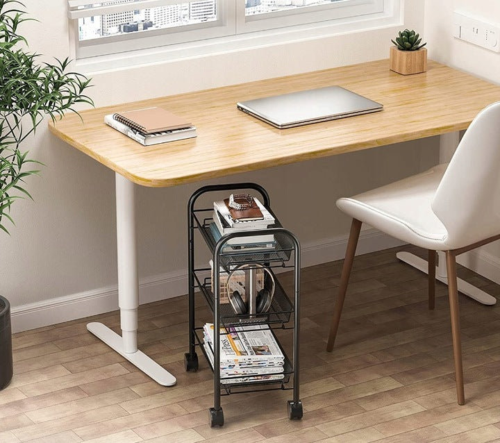 Raft metalic mobil tip carucior pentru bucatarie, 3 polite si 4 agatatori, negru, 44x26x64cm
