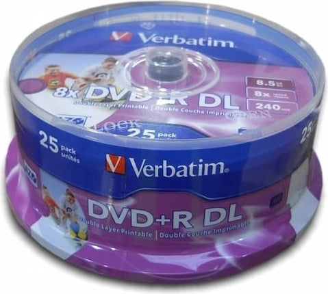 DVD+R VERBATIM 8.5GB, 240min, viteza 8x, 25 buc, Double Layer, spindle, printabil, "Wide Inkjet Printable" "43667"