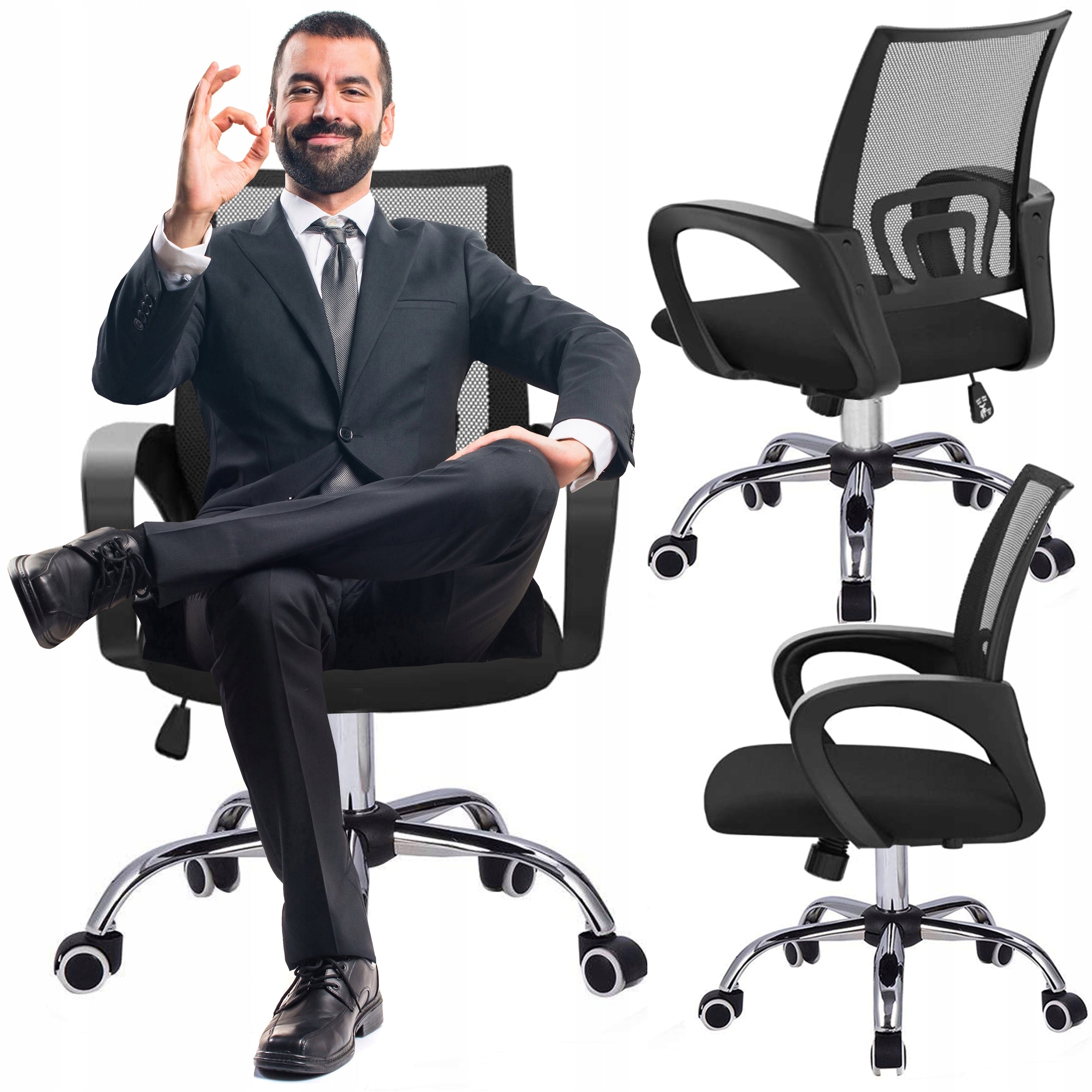 Scaun de birou ergonomic, cu brate, tesatura mesh, 120kg, negru