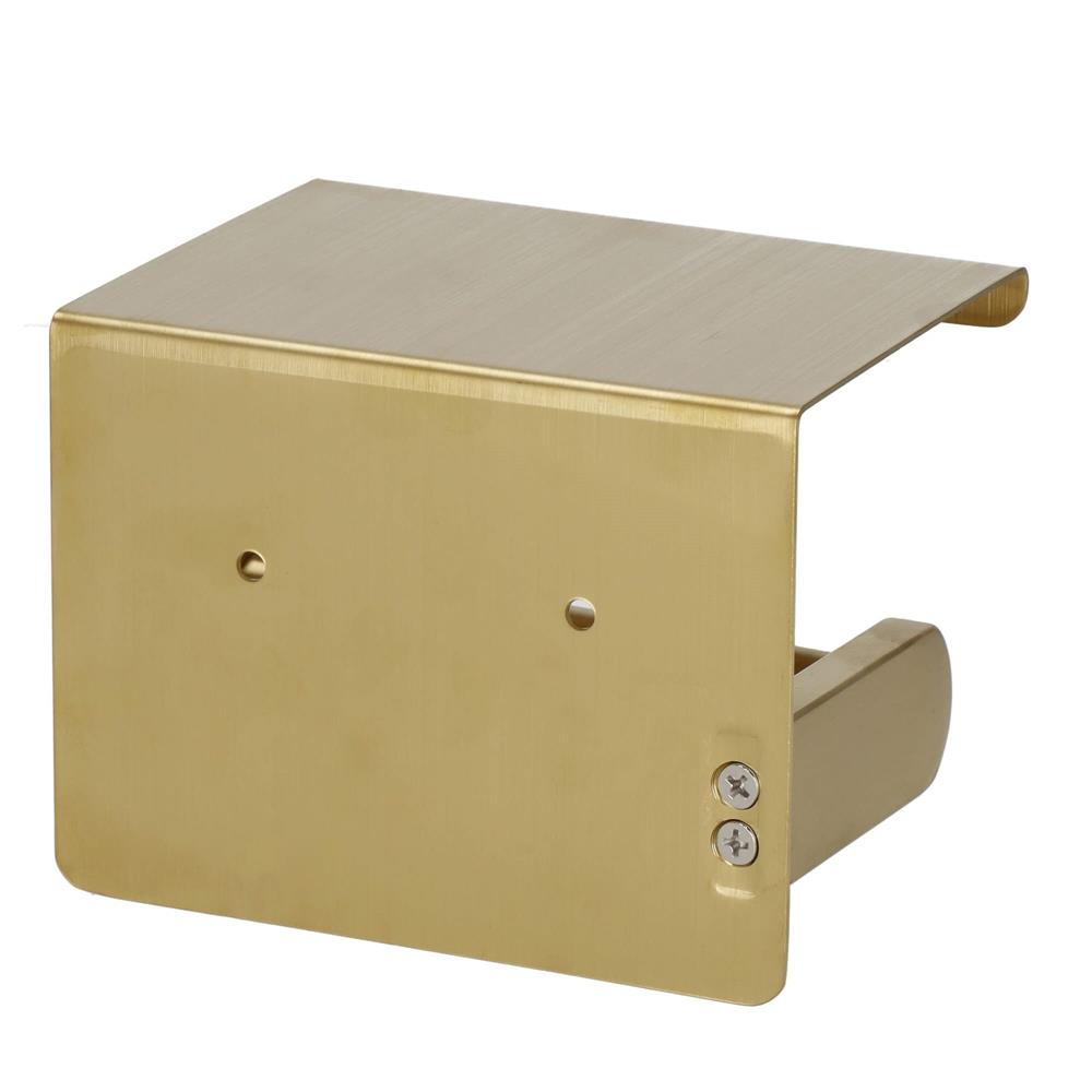 Suport hartie igienica din otel cu raft depozitare, sistem montare inclus, 13.5cm, auriu perlat