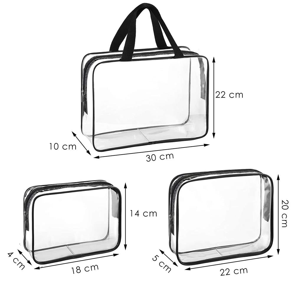 Set 3 genti organizatoare de calatorie cu fermoar, diverse dimensiuni, transparente