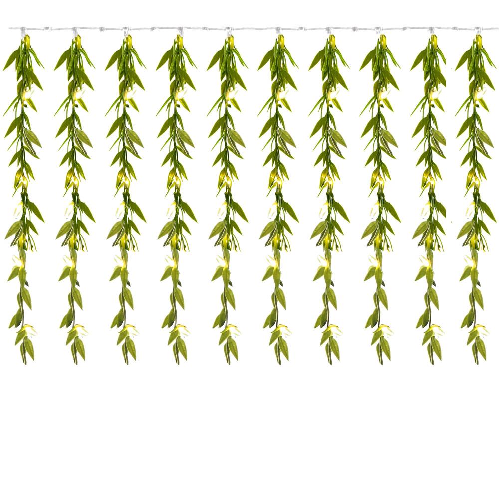 Ghirlanda luminoasa tip perdea de frunze artificiale, 285x105cm, 200 LED-uri, alb cald