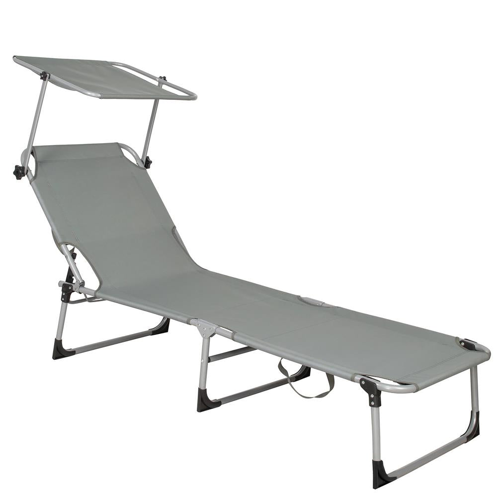 Sezlong pliabil cu parasolar, 188x57x38cm, sarcina 120kg, gri