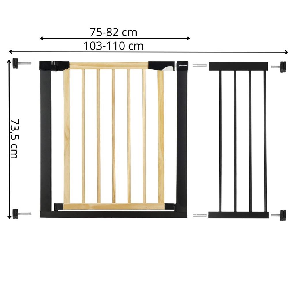 Poarta de siguranta Safety Gate pentru scari, ajustabila, din lemn cu structura otel, 103-110cm, negru maro