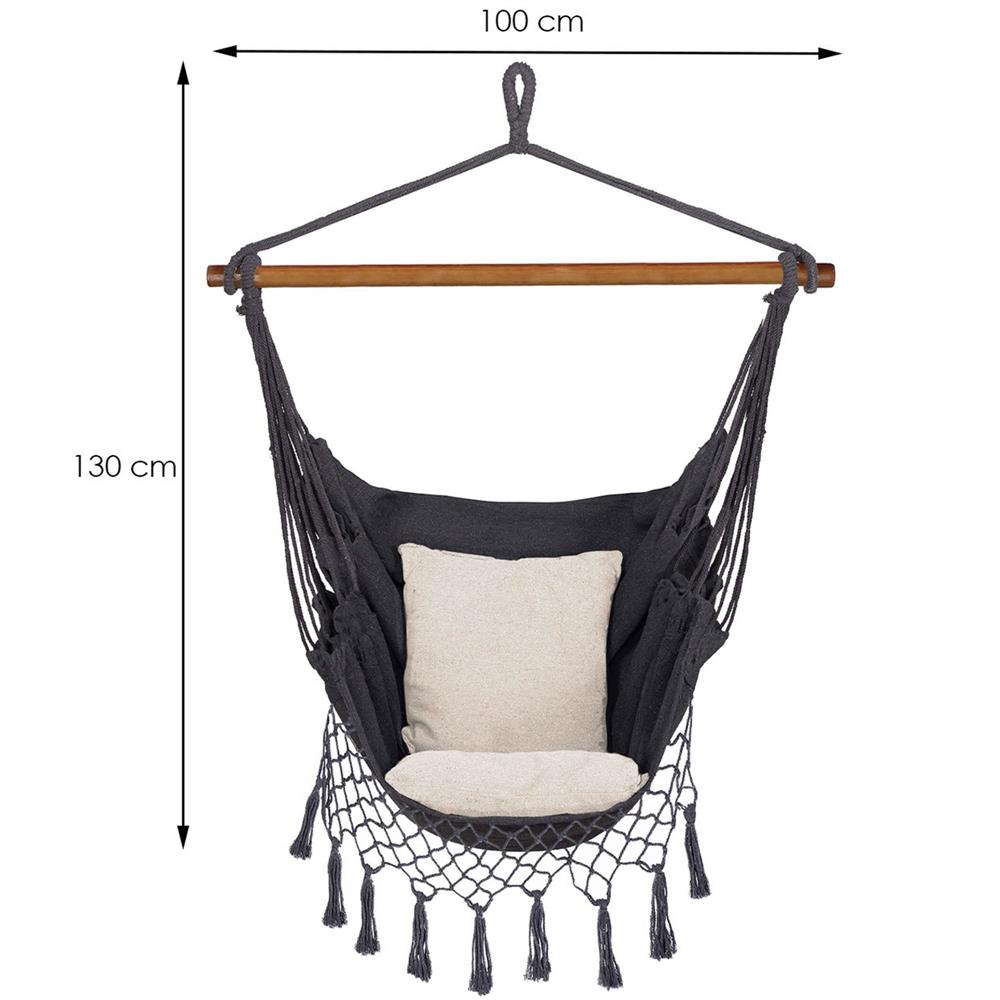 Hamac tip leagan suspendat pentru casa sau gradina HM43, gri inchis cu perne, 130x100cm, 150kg
