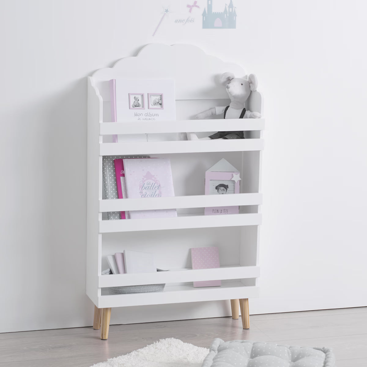 Biblioteca pentru copii Atmosphera Douceur, din MDF, 58x18x100 cm, alb