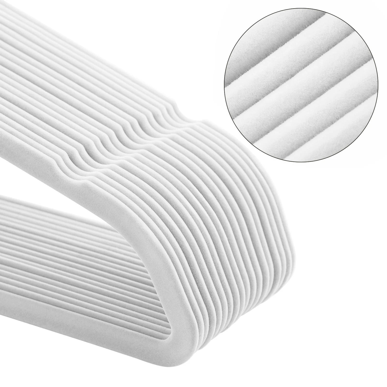 SONGMICS Set de 50 de umerase pentru haine, anti-alunecare cu catifea, bara de cravata si carlig pivotant, 43,5 cm, alb