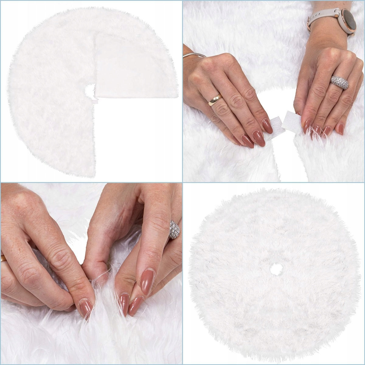 Covoras de pus sub bradul de Craciun, diametru 115 cm, imitatie blana alba