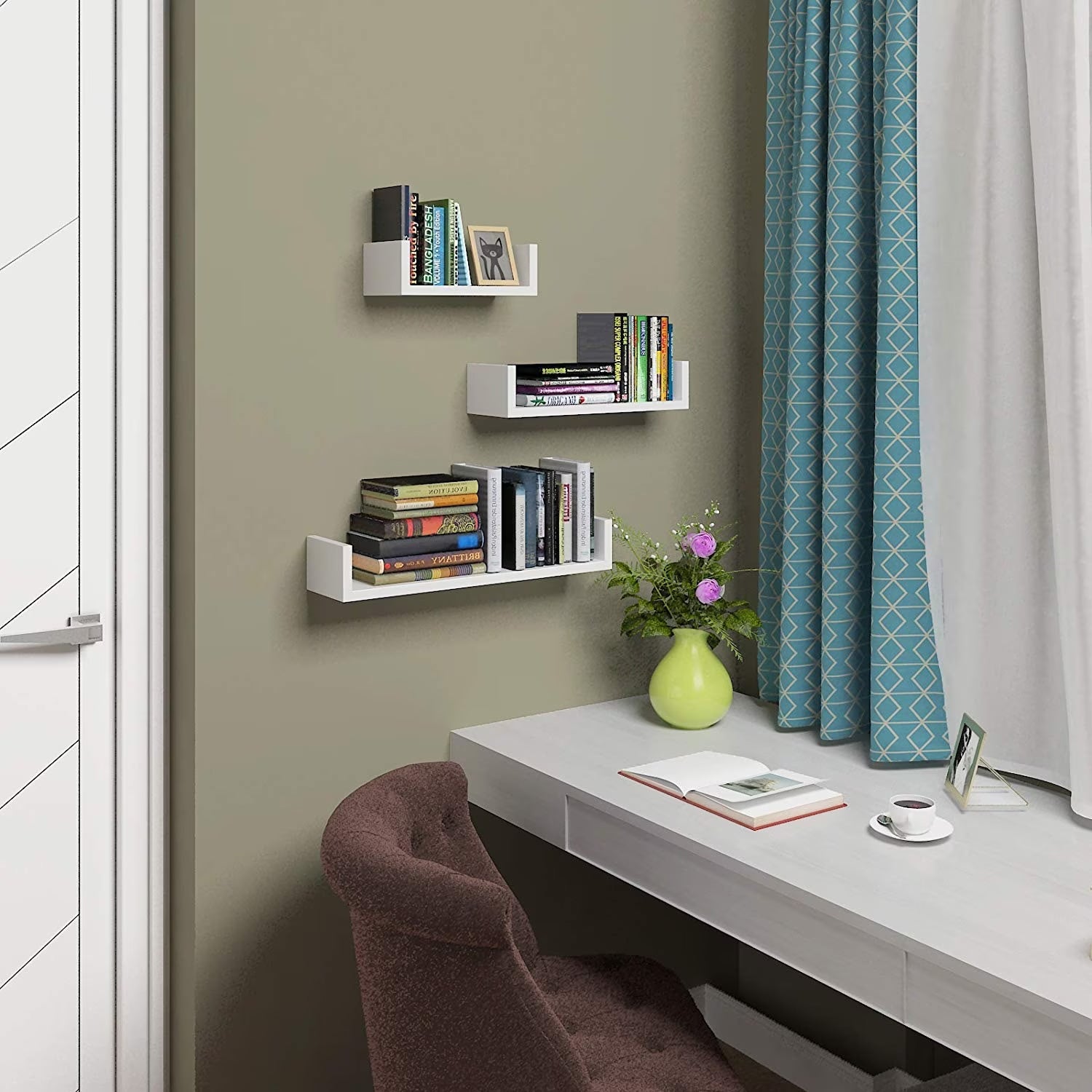 SONGMICS Set de 3 rafturi de perete plutitoare, MDF lucios, 30/45/60 cm, alb