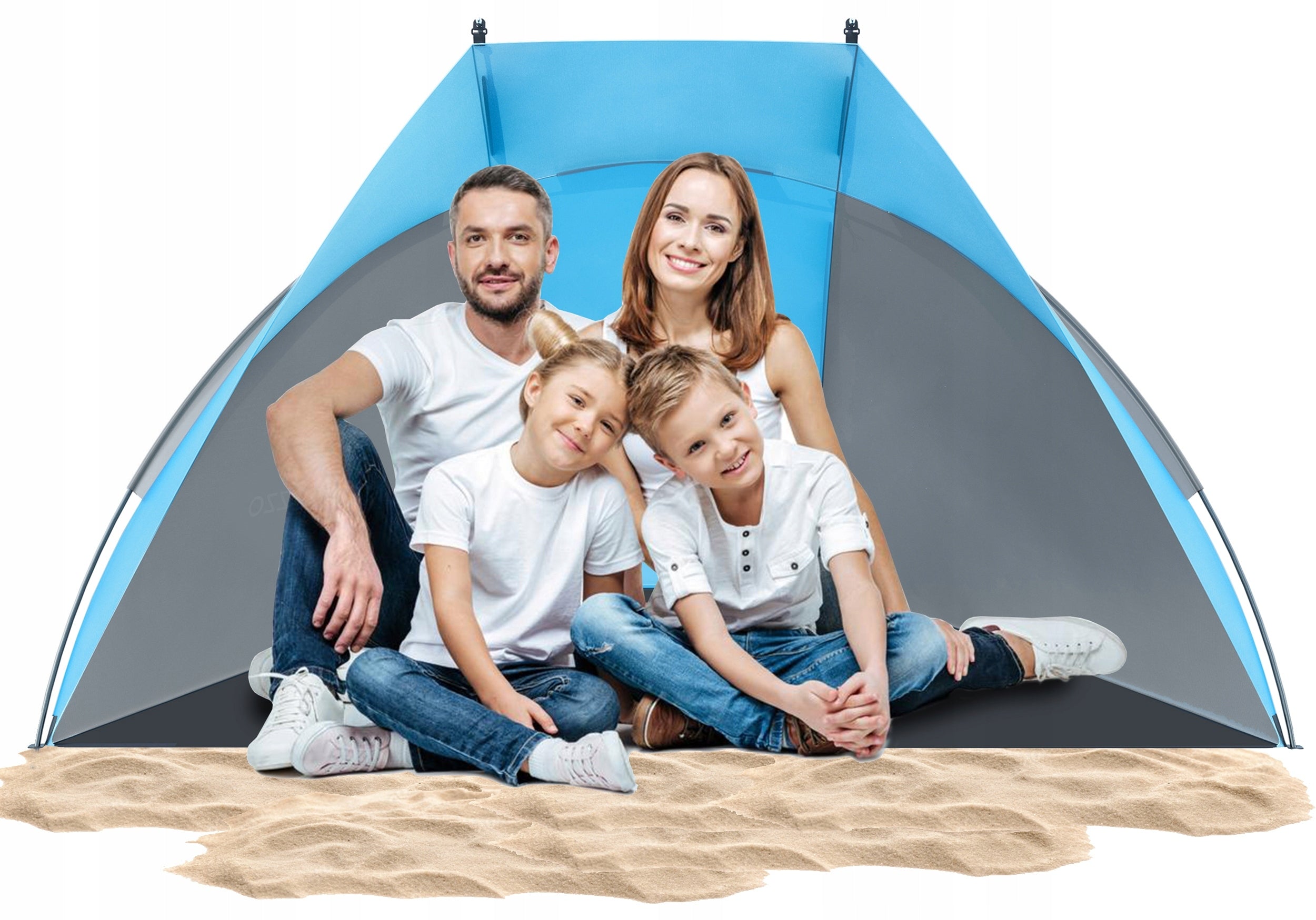 Cort plaja si picnic deschis Sersimo, protectie UV, 220x115x120cm, albastru gri