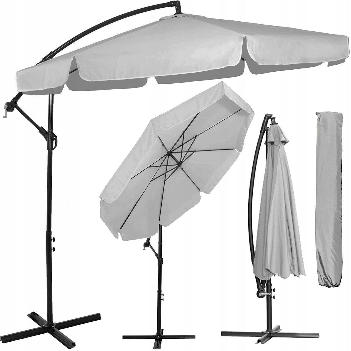 Umbrela de gradina cu brat lateral banana, cu husa, 300cm, gri deschis - 14