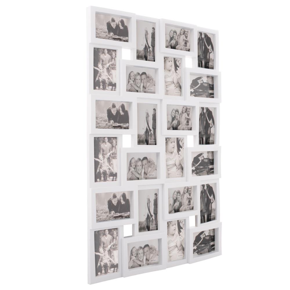 Rama foto de perete, colaj de 24 fotografii, 57x86cm, alb