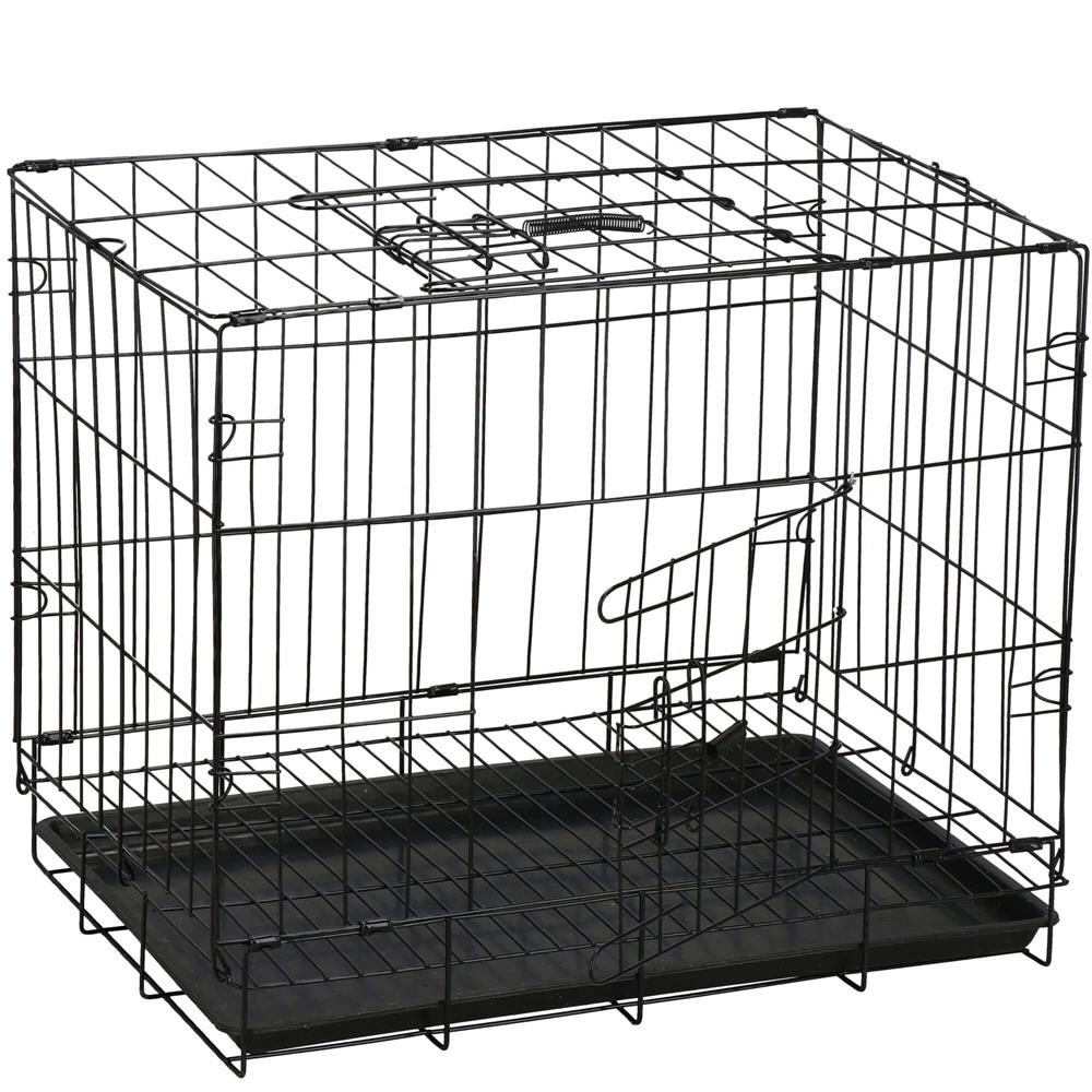 Cusca pentru animale, 2 usi, Pliabila din metal, M, Negru, 50x42x34 cm
