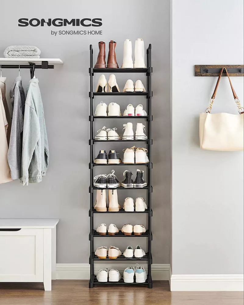 SONGMICS Raft de depozitare pantofi pe 10 niveluri, metal, instalare modulara, 30x45x174cm, negru