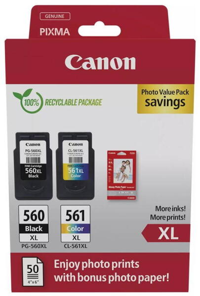 Combo-Pack Original Canon Black/Color, PG-560XL/CL-561XL-VP, pentru Pixma TS5350|TS5351|TS5352, 400/300,(GP-501 50pag) , "3712C008AA"