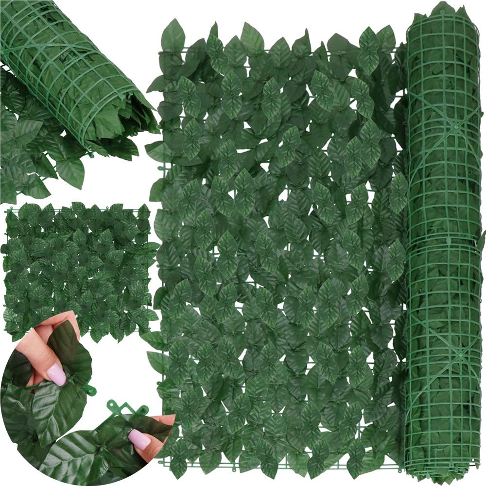 Panou paravan cu frunze artificiale pentru gard sau balcon, 100x300cm, verde inchis