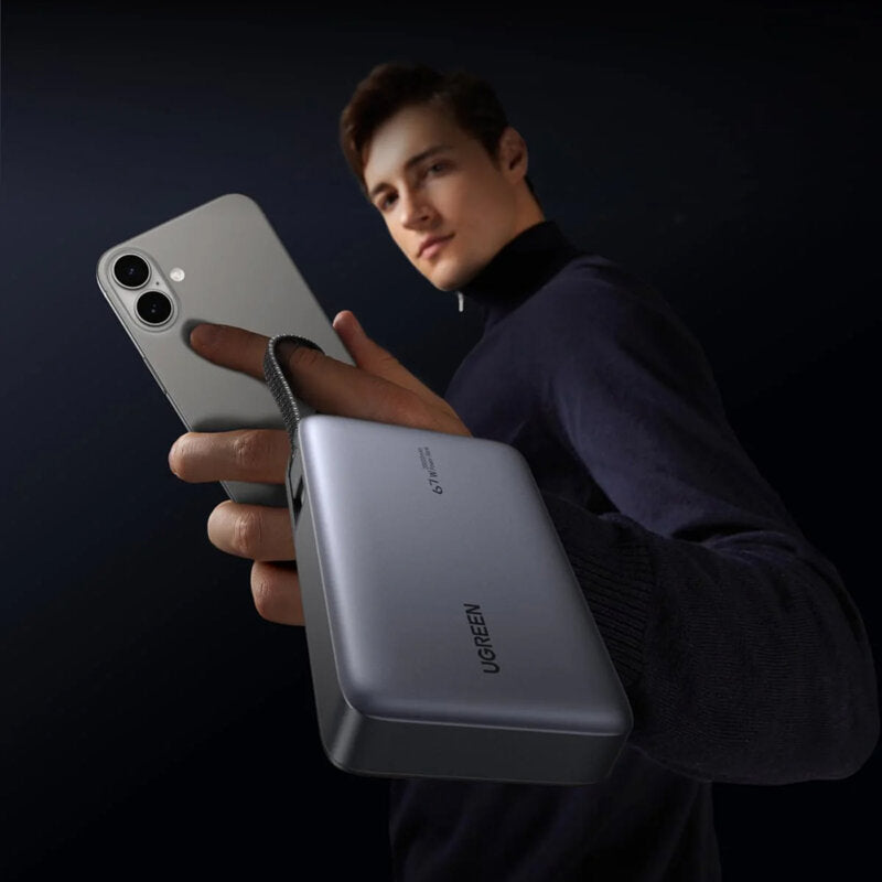 POWER BANK Ugreen "PB550", 20000mAh, 67W PD3.0, 1 x USB, 1 x USB Type-C, 1 x USB Type-C integrat, display, gri, "55996B"