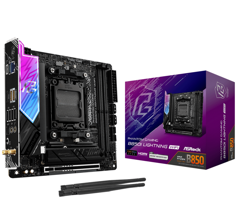 RESIGILAT | Placa de Baza ASROCK PHANTOM GAMING B850I LIGHTNING WIFI AM5, 2x DDR5, 1x HDMI 1x USB 3.2 Type-c, 1x PCIE 5.0 x16, 3x M.2, 2x SATA 6GB/s, Mini- ITX ASROCK