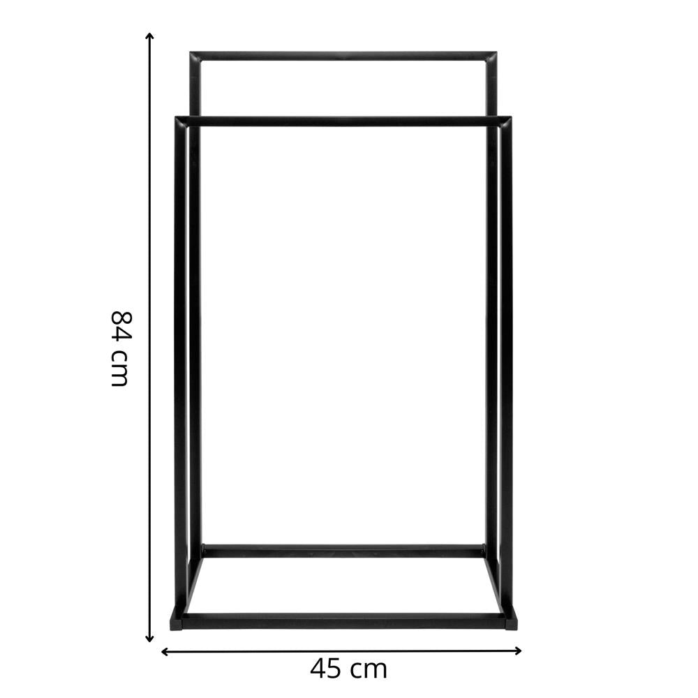 Suport metalic de baie pentru prosoape, cu 2 standuri, 84 cm, negru