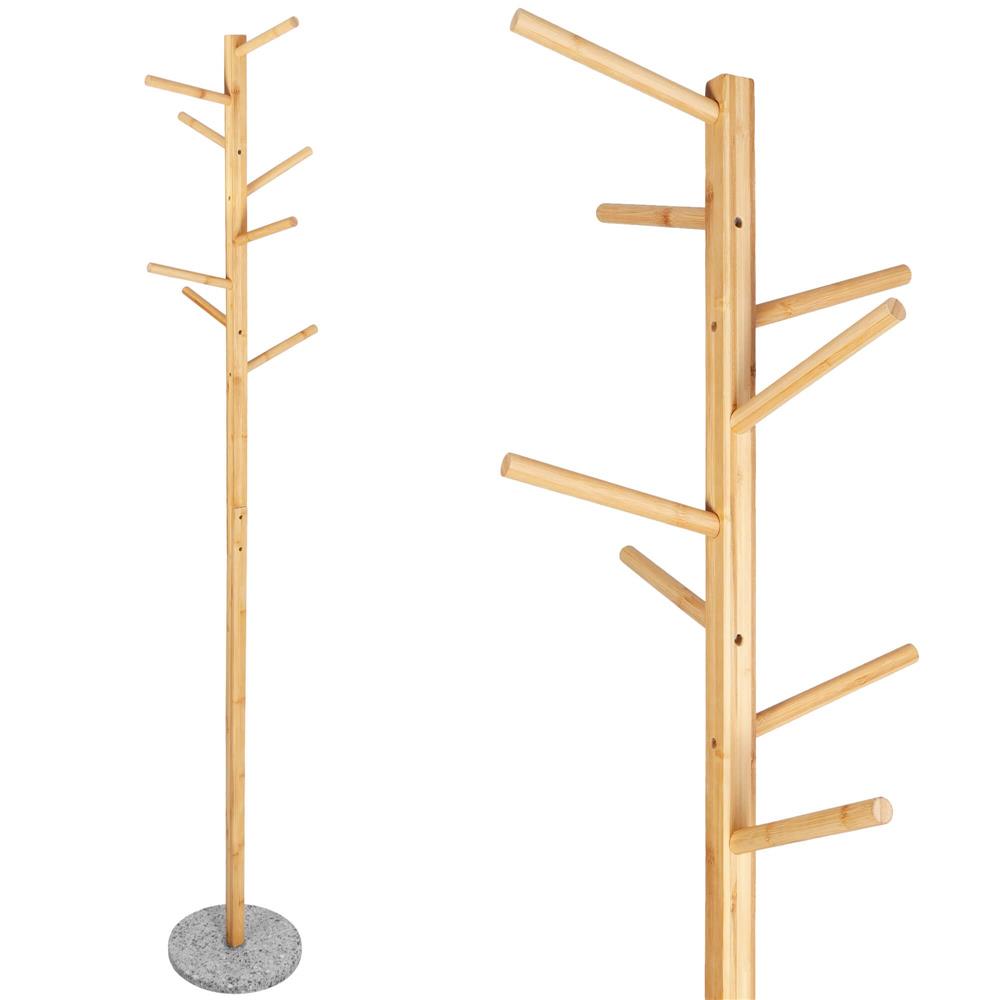 Cuier tip pom din bambus cu baza de granit, 8 agatatoare, 182cm, natur