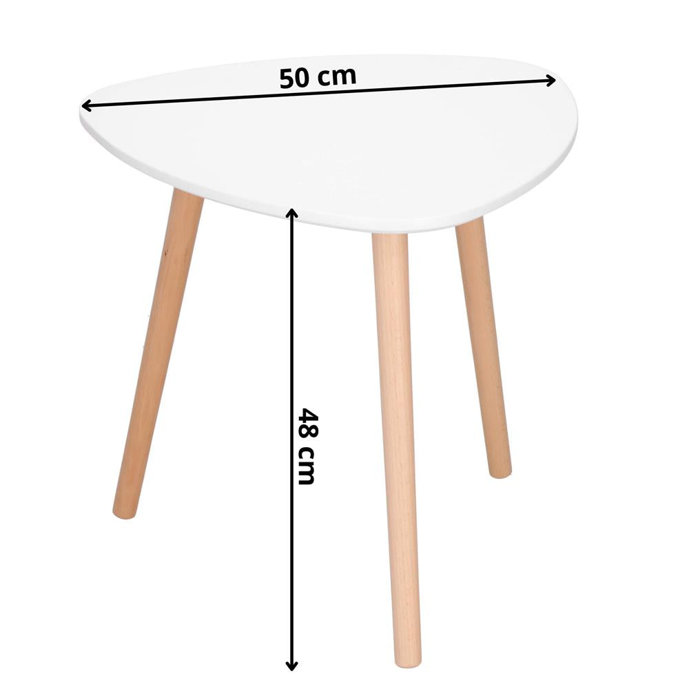 Masa de cafea, ovala, diametru 50 cm, inaltime 48 cm, Blat MDF, Picioare lemn, Alb