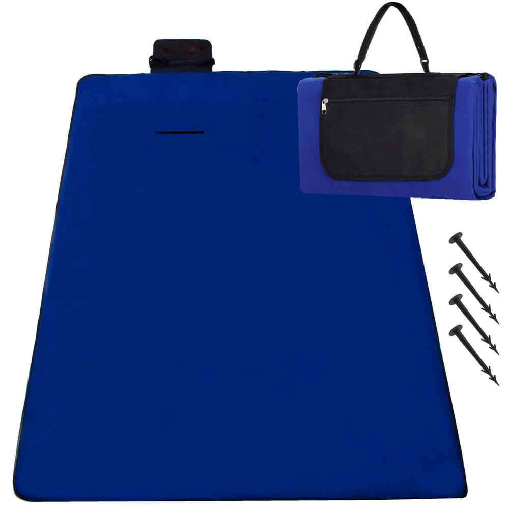 Patura pentru picnic sau plaja, cu folie izolatoare si maner, 200x200cm, albastru cobalt