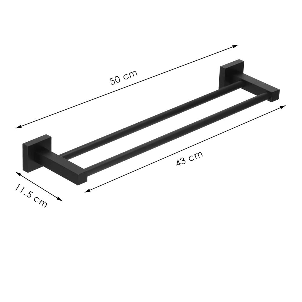 Suport prosoape pentru baie cu 2 sisteme de instalare, 2 brate, din aluminiu, 50x11cm, negru