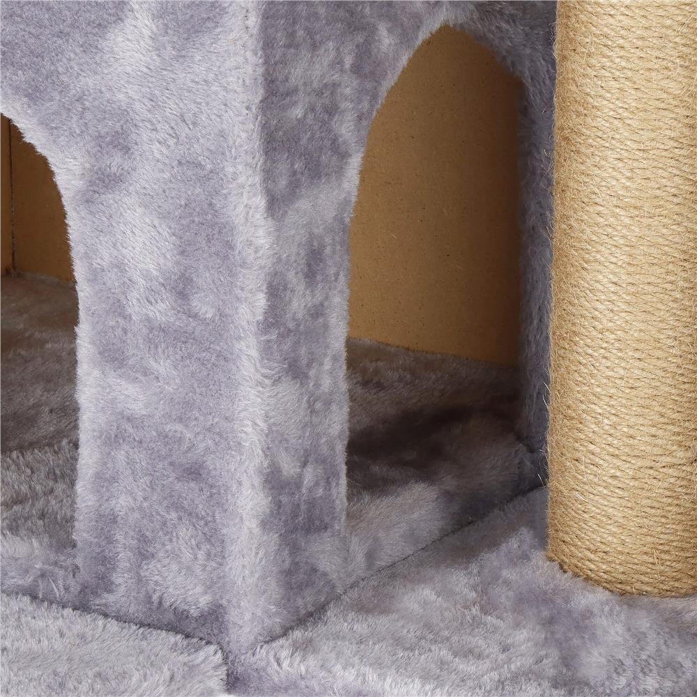 Ansamblu de joaca pentru pisici, cu loc pentru zgariat, ascuns, culcus, mingi, 129cm, gri