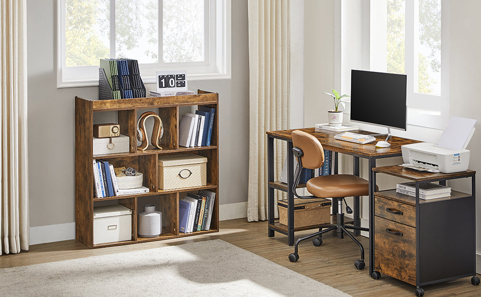 VASAGLE Biblioteca, raft cu 8 unitati de depozitare, pentru living, din lemn, 97x30x100cm, maro rustic