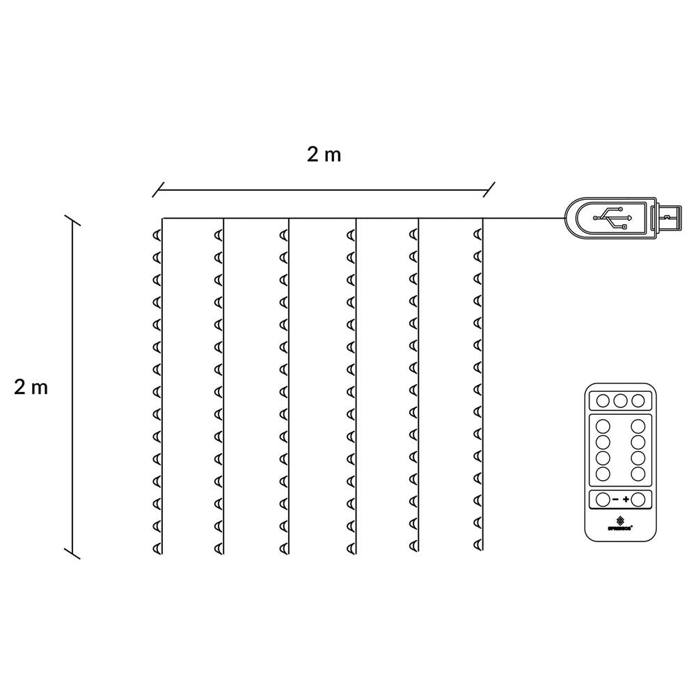Ghirlanda luminoasa tip perdea 200 LED-uri, 2x2m, pentru interior, alimentare USB, alb cald (galben)