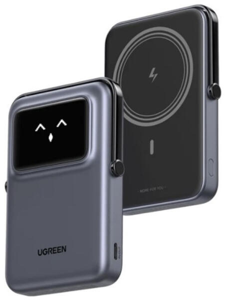 POWER BANK Ugreen "PB572", 10000mAh, 20W, prindere magnetica, wireless charging: 7.5W max, 1 x USB Type-C input/output, gri "45327"