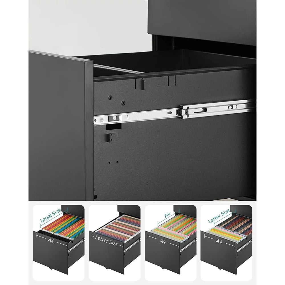 SONGMICS Dulap mobil tip rollbox pentru birouri, din otel, sertar cu sina dosare A4, 39x52x60 cm, negru