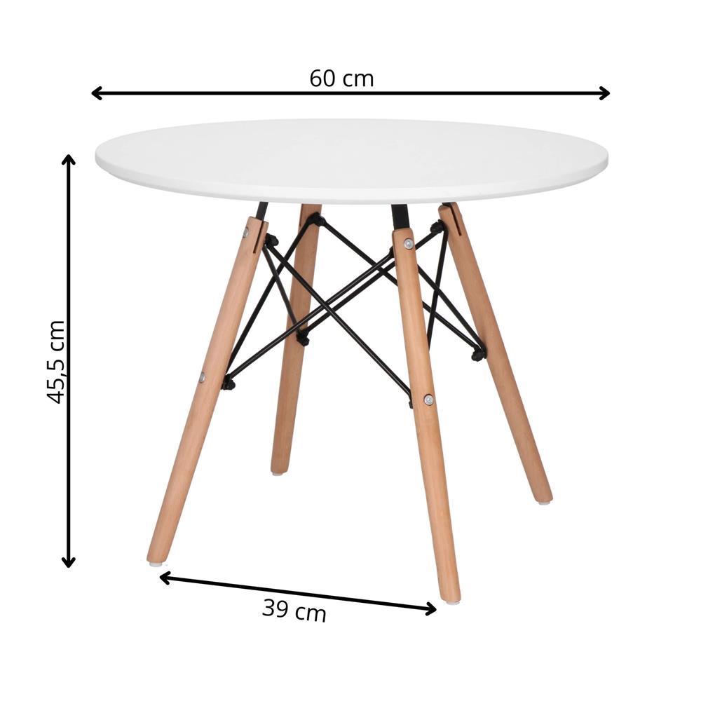 Masa de cafea, rotunda, diametru 60 cm, inaltime 45 cm, Blat MDF, Picioare lemn, Alb