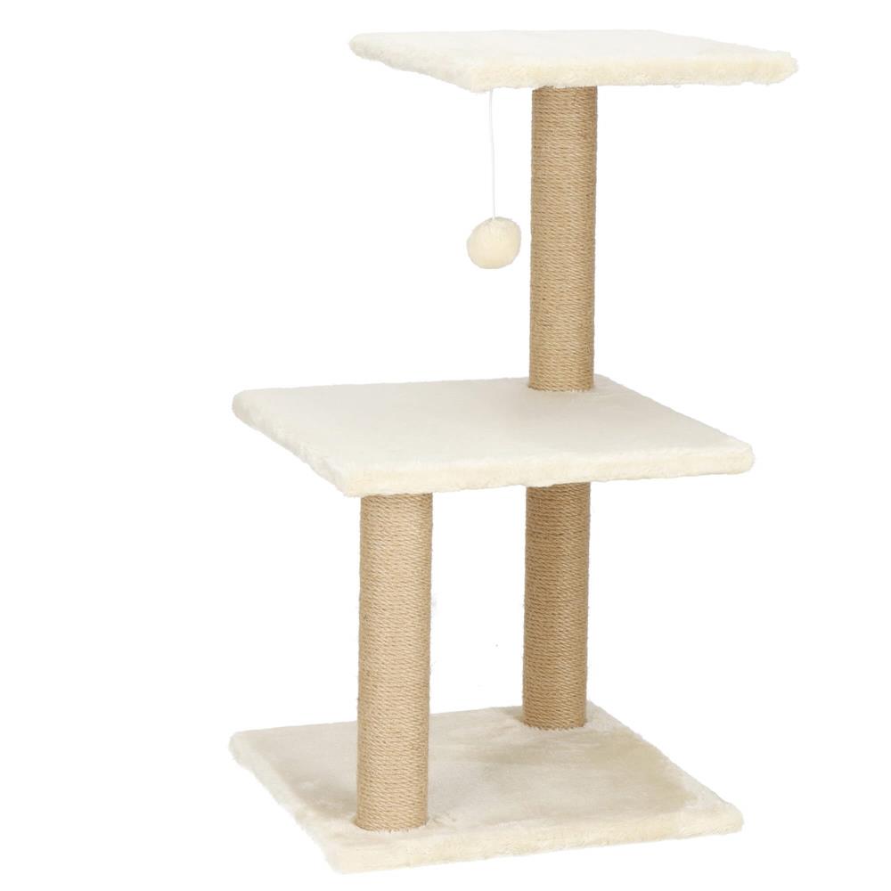Ansamblu de joaca pentru pisici, cu loc pentru zgariat, minge, 65cm, crem