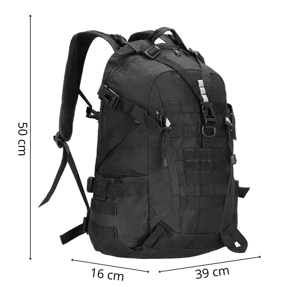 Rucsac militar pentru drumetie, spate cu captuseala groasa ventilata, compartimentat, 40L, negru