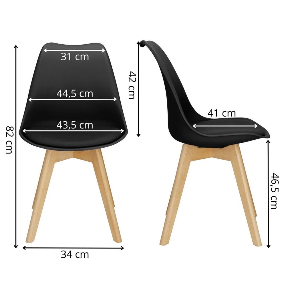 Set 4 scaune dining Verdhe pentru bucatarie cu perna tapitata cu piele ecologica, 44x82cm, negru