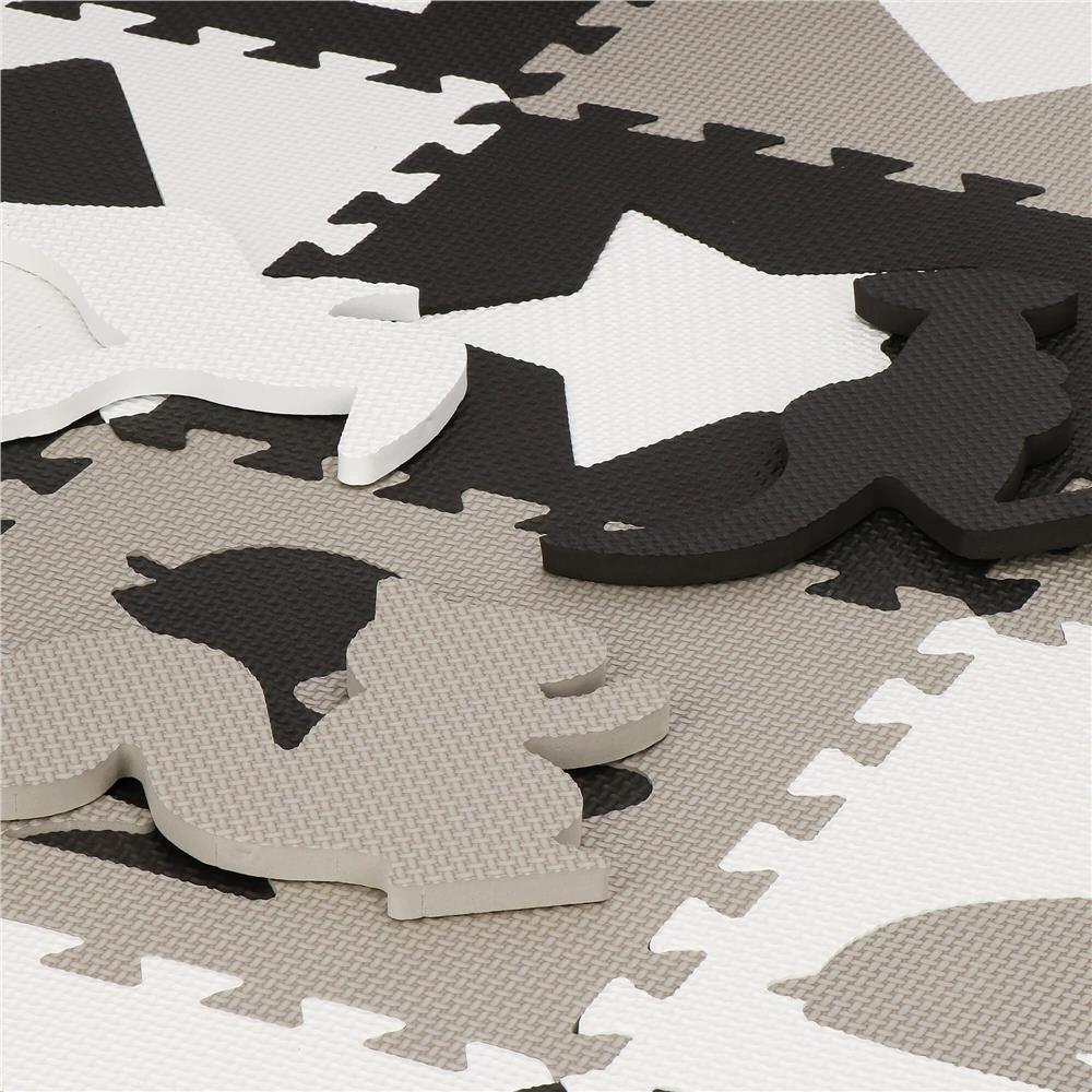 Covor din spuma pentru copii, tip puzzle animale, 52 piese, termoizolant, 150x150 cm, gri negru