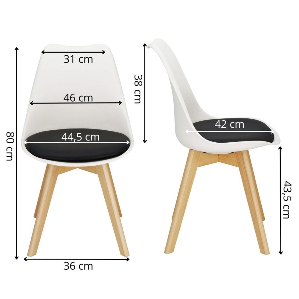 Set 4 scaune dining Verdhe pentru bucatarie cu perna tapitata cu piele ecologica, 44x82cm, alb negru
