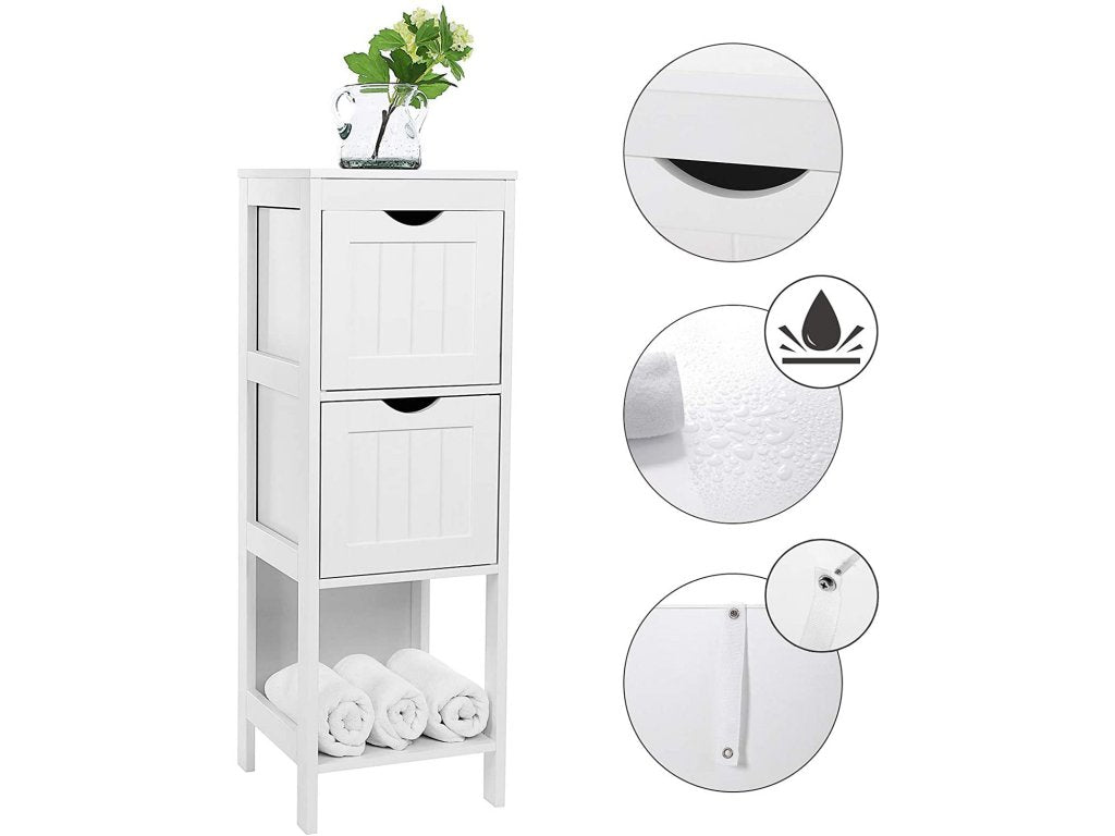 VASAGLE Dulap de podea pentru baie, multifunctional, 2 sertare, 30x30x89cm, alb