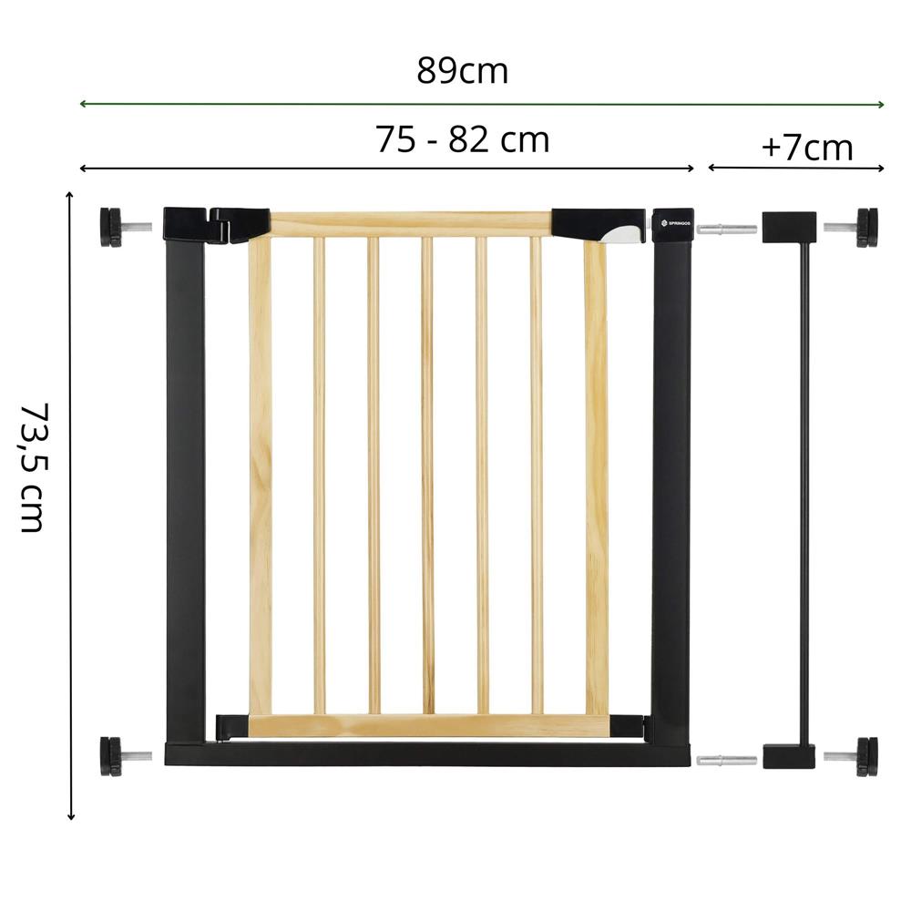 Poarta de siguranta Safety Gate pentru scari, ajustabila, din lemn cu structura otel, 82-89cm, negru maro