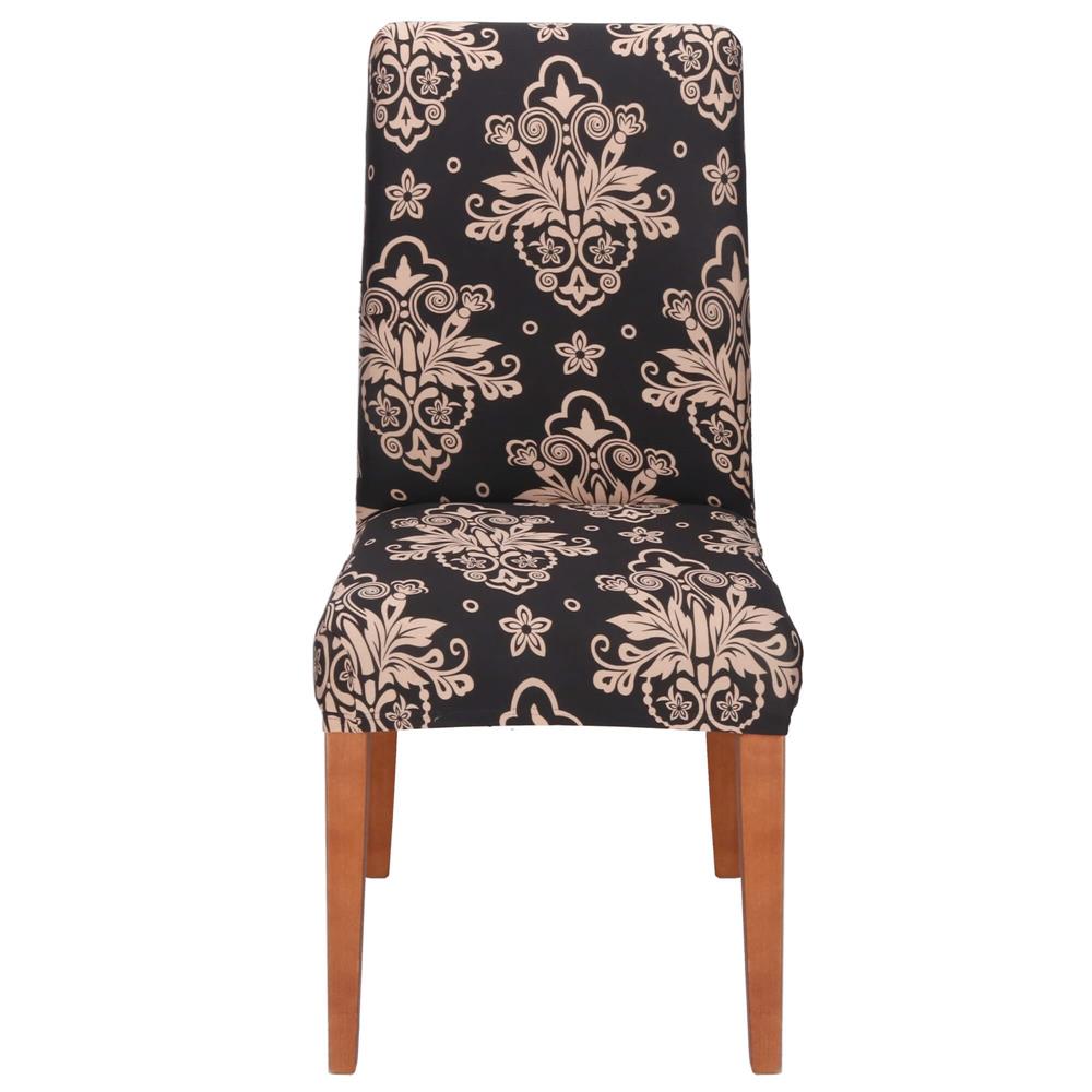 Set 4 huse pentru scaun, marime universala, poliester si spandex, 38x70cm, negru, bej