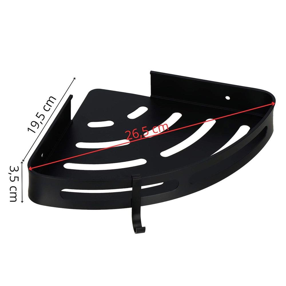 Set de 2 rafturi de baie pentru colt cu 2 sisteme instalare pe perete, aluminiu, 27x20x4cm, negru