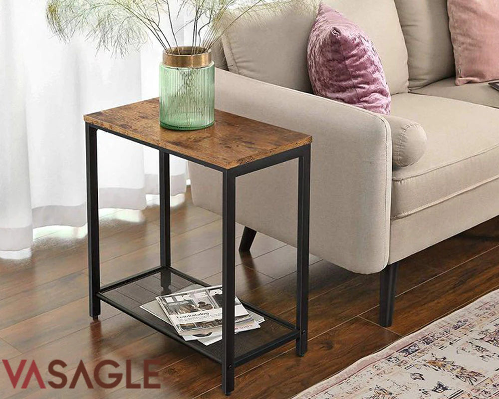 VASAGLE Masa de cafea laterala, cu 2 nivele, cadru din otel, 60x30x60cm, maro rustic