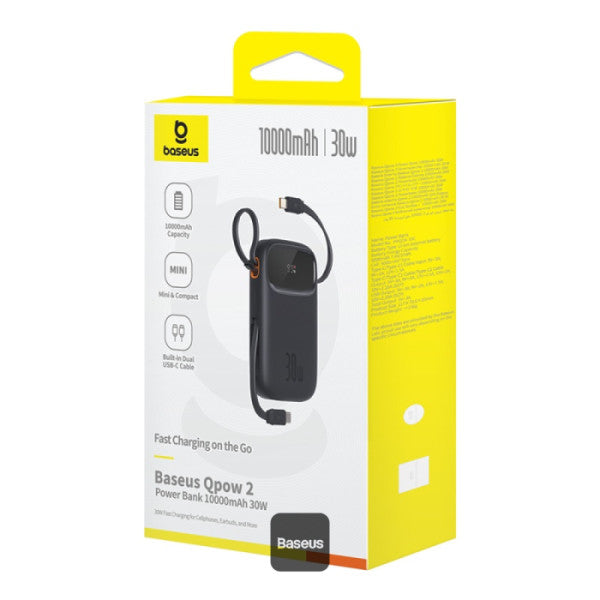 POWER BANK Baseus Qpow2 Digital Display, 10000mAh, 30W, 2 x USB Type-C output/input, 1 x USB, include cablu USB Type-C la USB Type-C 30cm, negru, "P10055008113-00" - 6932172667740