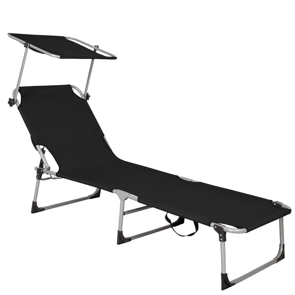Sezlong pliabil cu parasolar, 188x57x38cm, sarcina 120kg, gri antracit