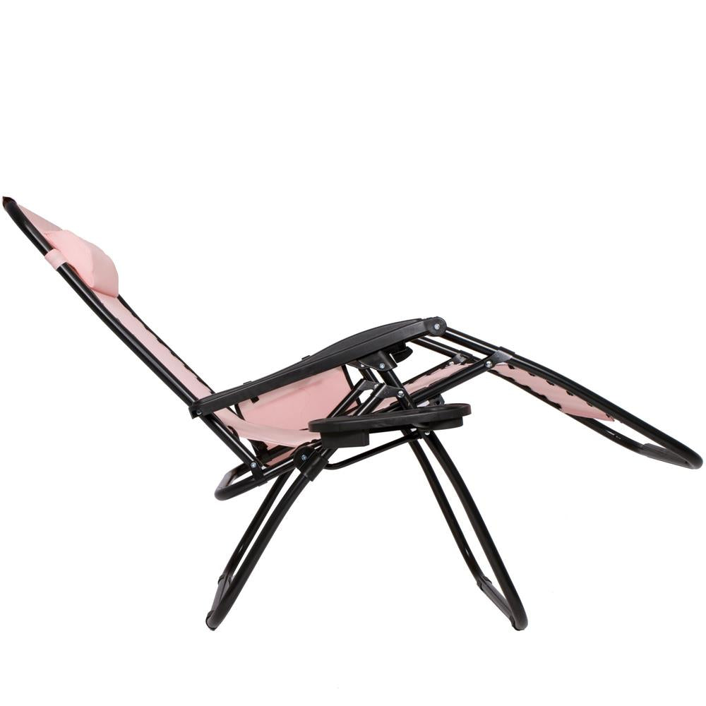 Sezlong scaun pliant plaja sau gradina, Siesta, gravitatie zero, cu tetiera, 175x67x110 cm, roz