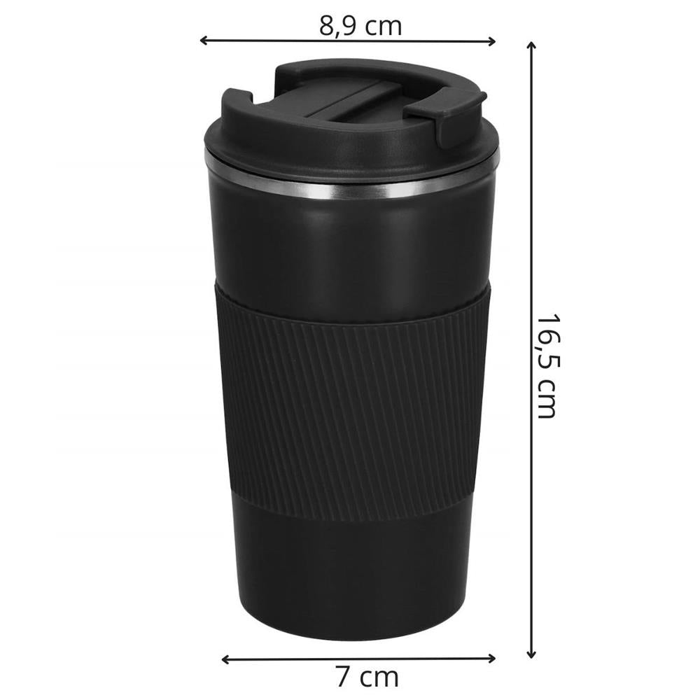 Cana termos calatorie, perete din inox dublu izolat, 500ml, 9x16.5cm, negru