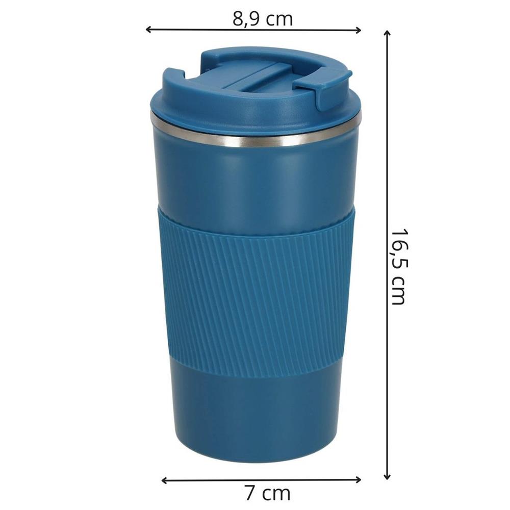 Cana termos calatorie, perete din inox dublu izolat, 500ml, 9x16.5cm, albastru