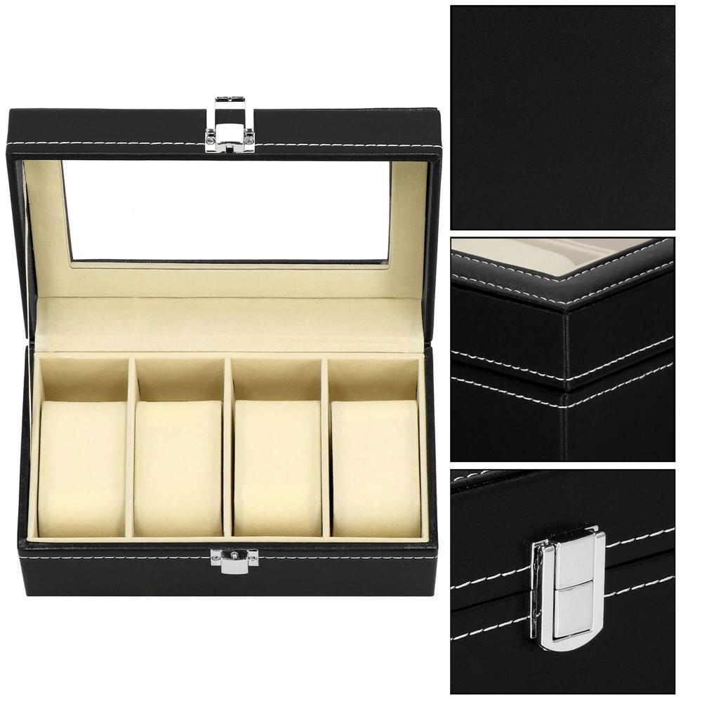 Cutie depozitare si organizare ceasuri, MDF, piele ecologica, 20,5x11x8cm, negru