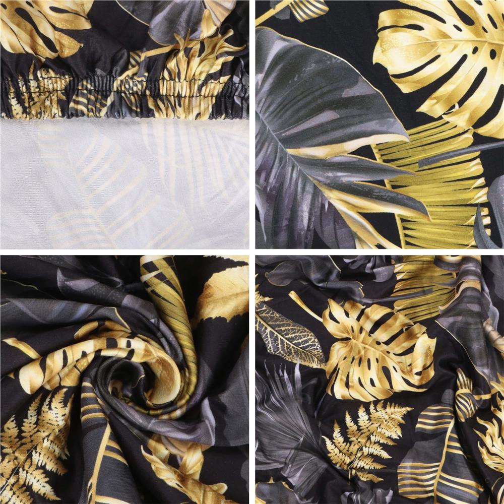 Set 4 huse pentru scaun, marime universala, poliester si spandex, 38x70cm, gri si galben